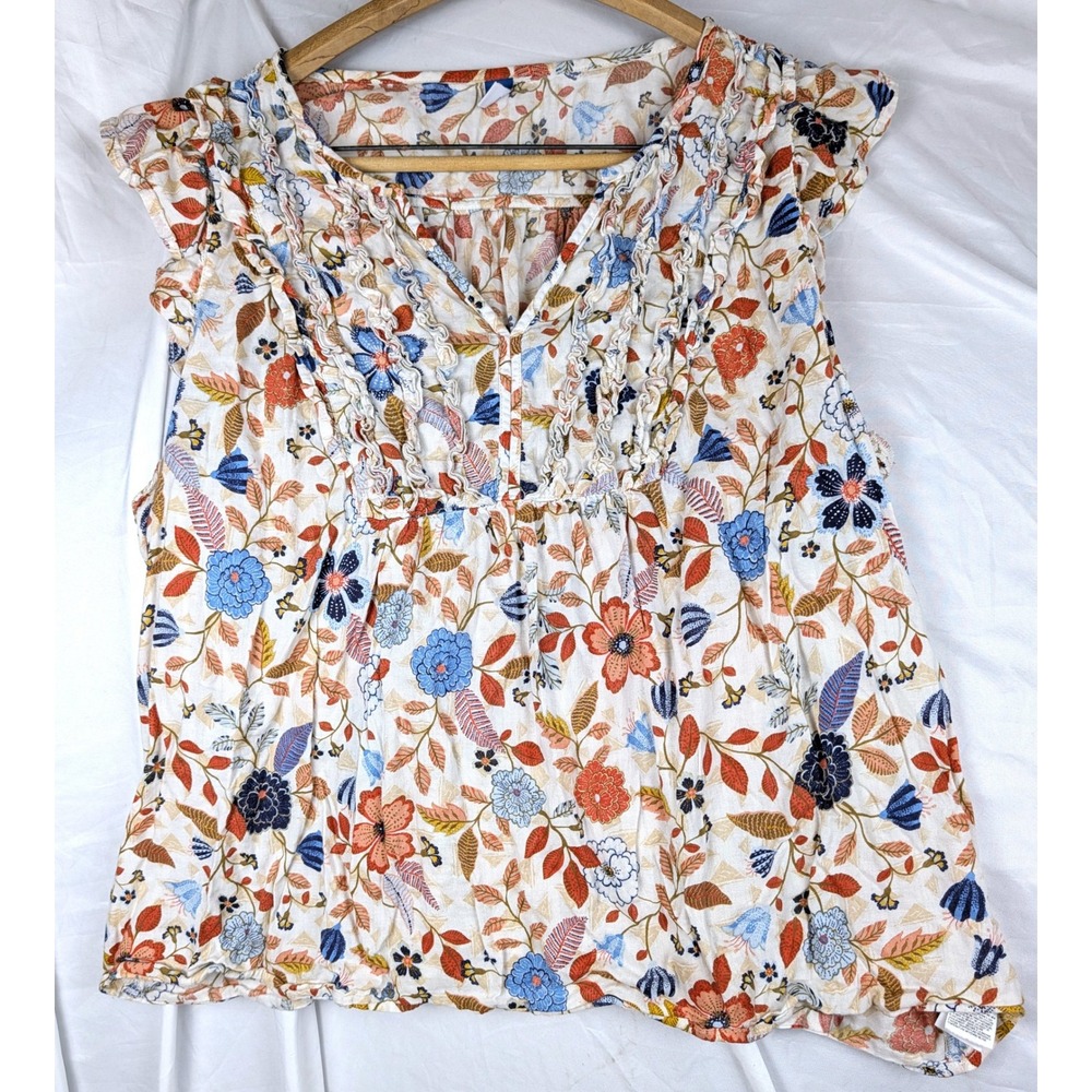 Old Navy Womens XXL Floral Ruffle Sleeveless Blouse Blue Orange Boho Top
